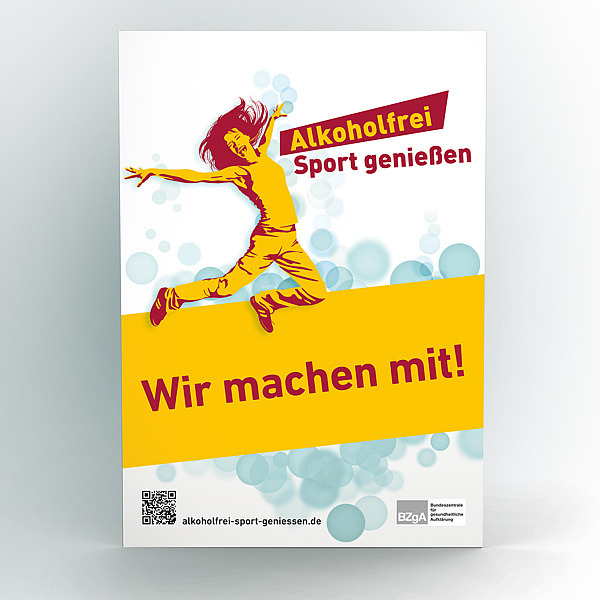 Werbeaufsteller mit dem Logo von „Alkoholfrei Sport geniessen“ und dem Slogan „Wir machen mit!“